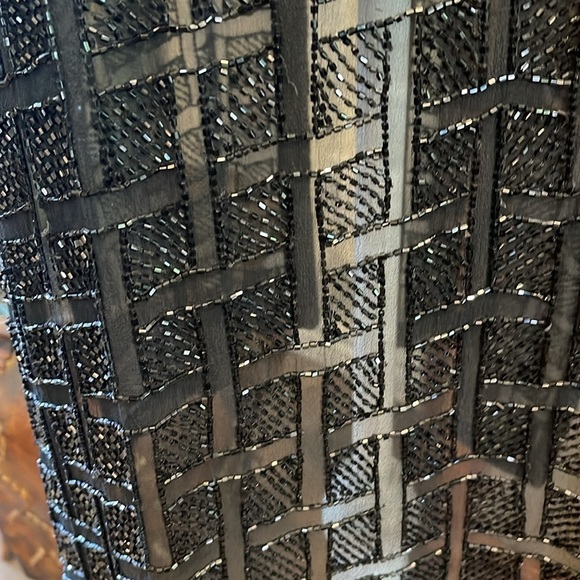 Vintage Black Fully Beaded Long Mesh Duster Jacket | Open Front Statement - Picture 9 of 10